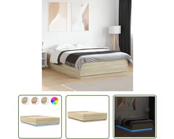 vidaXL Houten Bed Frame - Slaapcomfort - Bedframe met LED-verlichting sonoma eikenkleurig 120x200 cm - Led Lampjes - Bedroom Decoratie - Modern Design