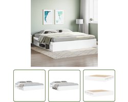 vidaXL Houten Bed - Modern Bed Frame - Bedframe wit 200x200 cm - Tweepersoons Bed - Wit Bed - Bed Met Opbergruimte