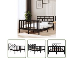 vidaXL Houten Bed - Modern Bedframe - Bedframe massief grenenhout zwart 135x190 cm - Grenenhout Bed - Zwarte Bed - Tweepersoons Bed