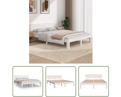 vidaXL Houten Bed - Modern Bedframe - Bedframe massief hout wit 150x200 cm - Massief Grenenhout Bed - King Size Bed - Bed Met Hoofdbord