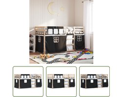 vidaXL Houten Bed - Stapelbed - Stapelbed met gordijnen 90x200 cm grenenhout wit en zwart - Kids Bed - Kinderbed - Tweepersoonsbed