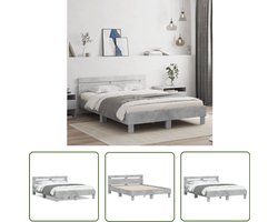 vidaXL Houten Bedframe - Beton Grijs Bedframe - Bedframe met hoofdeinde bewerkt hout betongrijs 140x190 cm - Slaapcomfort - King Size Bed - Enkelpersoon Bed