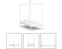 vidaXL Houten Bedframe - Metalen Hemelbed - Hemelbedframe metaal wit 90x200 cm - Enkelpersoonsbed - Tweepersoonsbed - Slaapcomfort