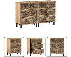 vidaXL Houten Bijzetkast - Bijzettafel - Bijzetkasten 2 st 60x33x75 cm massief mangohout - Mango Wood Furniture - Vintage Side Table - Salontafel