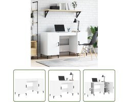 vidaXL Houten Bureau - Bureau - Bureau 140x50x75 cm bewerkt hout hoogglans wit - Wit Bureau - Kantoorbureau - Studentenkamer