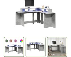 vidaXL Houten Bureau - Bureau - Bureau met LED-verlichting 152x152x91 cm hout betongrijs - Led Bureau - Computer Bureau - Gaming Bureau