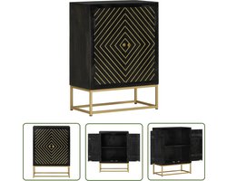 vidaXL Houten Dressoir - Dressoir - Dressoir met 2 deuren 55x30x75 cm mangohout zwart en goud - Mangohouten Dressoir - Zwarte Dressoir - Gouden Dressoir