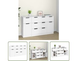vidaXL Houten Dressoir - Witte Dressoir - 3-delige Dressoirset bewerkt hout wit - Woonkamer Dresser - Salontafel - Opslagmeubel