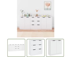 vidaXL Houten Dressoirs - Dressoirs - 3-delige Dressoirs bewerkt hout wit - Wit Dressoir - Opbergkast - Salontafel