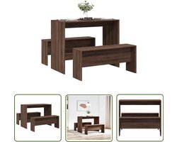 vidaXL Houten Eettafel - Eetkamerset - 3-delige Eettafel en bankenset bewerkt hout bruin eikenkleur - Bankje - Eettafels - Salontafel