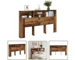 vidaXL Houten Hoofdbord - Hoofd Bord - Hoofdbordkast 180x19x103,5 cm bewerkt hout oud houtkleurig - Hoofdbordkast - Slaapkamerstijl - Opbergruimte