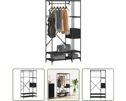 vidaXL Houten Kapstok - Kapstok - Kledingrek met schappen bewerkt hout zwart - Kledingrek - Garderobe - Opbergkast
