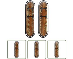 vidaXL Houten Kapstok - Wandkapstok - Wandkapstokken 2 st met 4 haken massief gerecycled hout - Vintage Kapstok - Industriële Kapstok - Rek Hangend