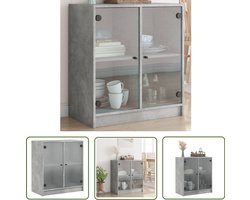 vidaXL Houten Kast - Bijzetkast - Bijzetkast met glazen deuren 68x37x75,5 cm betongrijs - Grijze Kast - Vintage Kast - Opslagkast