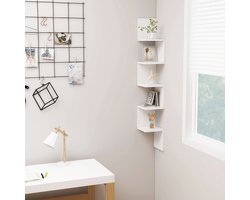 vidaXL Houten Kast - Hoekwandschap - Hoekwandschap 20x20x127,5 cm bewerkt hout wit - Wandplank - Bergruimte - Modern Design