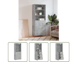 vidaXL Houten Kast - Hoge Kast - Hoge kast 69,5x34x180 cm bewerkt hout betongrijs - Grijze Kast - Opslagkast - Woonkamerkast