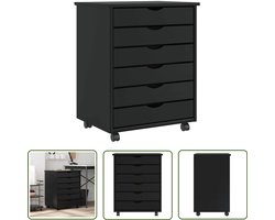 vidaXL Houten Kast - Ladekast - Ladekast MOSS verrijdbaar massief grenenhout zwart - Opslagkast - Bureaulade - Grijze Ladekast