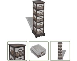 vidaXL Houten Kast - Opslagkast - Opbergkast met 5 weefmanden hout bruin - Rattan Manden - Bruine Kast - Opbergmogelijkheden
