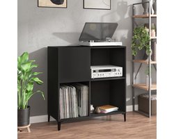 vidaXL Houten Kast - Platenkast - Platenkast 84,5x38x89 cm bewerkt hout zwart - Zwarte Kast - Media Kast - Opslagkast