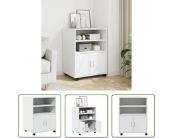 vidaXL Houten Kast - Rolkast - Rolkast 60x48x81 cm bewerkt hout wit - Opslagoplossing - Wit Meubel - Multifunctionele Kast