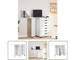 vidaXL Houten Kast - Verrijdbare Kast - Ladekast met bureau MOSS verrijdbaar massief grenenhout wit - Grenenhout Kast - Opbergkast - Buro Kast