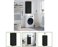 vidaXL Houten Kast - Wandkast - Wandkast 34,5x34x90 cm bewerkt hout zwart - Zwarte Kast - Opbergkast - Salontafel