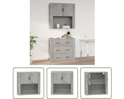 vidaXL Houten Kast - Wandkast - Wandkast 80x33x80 cm bewerkt hout betongrijs - Grijze Kast - Bergruimte - Opbergkast