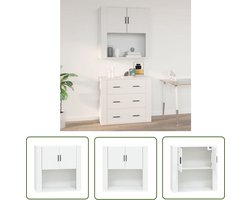 vidaXL Houten Kast - Wandkast - Wandkast 80x33x80 cm bewerkt hout wit - Wit Kast - Opbergkast - Living Room Furniture