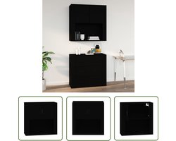 vidaXL Houten Kast - Wandkast - Wandkast 80x33x80 cm bewerkt hout zwart - Opbergkast - Zwarte Kast - Salontafel