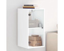 vidaXL Houten Kast - Wandkast - Wandkast met glazen deuren 35x37x68,5 cm wit - Vitrinekast - Opbergkast - Keukenopstelling