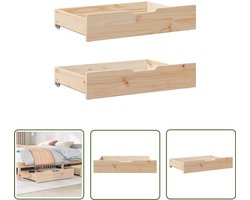 vidaXL Houten Kasten - Bedladekast - Bedlades 2 st met wieltjes 85x55x17 cm massief grenenhout - Opbergkasten - Slaapkamerspullen - Kastonderdeel