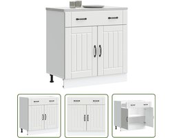 vidaXL Houten Keukenkasten - Keukenkasten - Keuken onderkast Lucca bewerkt hout wit - Witte Keukenkasten - Lucca Serie - Onderkasten