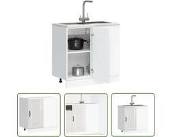 vidaXL Houten Keukenonderkast - Keuken Onderkasten - Keuken onderkast Kalmar bewerkt hout hoogglans wit - Hoogglans Wit - Keukenopbergruimte - Keuken Design