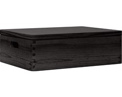 vidaXL - Houten - kist - met - deksel&handvatten - 40x30x13cm - grenenhout - zwart