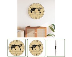 vidaXL Houten Klok - Wandklok - Wandklok Ø50 cm bewerkt hout geel en zwart - Vintage Klok - Retro Klok - Keuken Klok