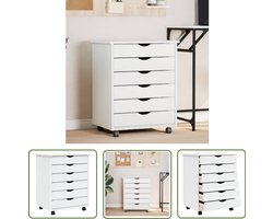 vidaXL Houten Ladekast - Verrijdbare Ladekast - Ladekast MOSS verrijdbaar massief grenenhout wit - Grenenhouten Meubels - Opbergkast - Buroladeblokje