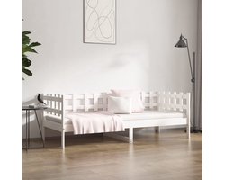 vidaXL Houten logeerbed - Wit - 203.5 x 86 x 68.5 cm - Grenenhout - 3-zijdig bedhek - Gelat ontwerp - Veelzijdig - Extra opbergruimte - Matras niet inbegrepen - Bed