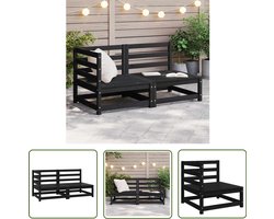 vidaXL Houten Loungebank - Tuin Lounge Set - 2-delige Loungeset massief grenenhout zwart - Grenenhout Meubel - Outdoor Zitset - Patio Furniture