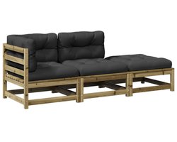 vidaXL Houten Loungebank - Tuin Lounge Set - 3-delige Loungeset met kussens geïmpregneerd grenenhout - Outdoor Bank - Patio Furniture - Balkon Meubel