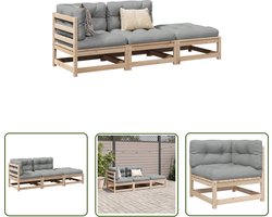 vidaXL Houten Loungebank - Tuin Lounge Set - 3-delige Loungeset met kussens massief grenenhout - Grenenhout Bank - Buitendrank - Outdoor Furniture