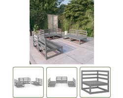vidaXL Houten Loungebank - Tuin Lounge Set - 6-delige Loungeset massief grenenhout grijs - Buitendecoratie - Balkon Meubelset - Veranda Furniture