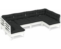 vidaXL Houten Loungebank - Tuin Lounge Set - 6-delige Loungeset met kussens massief grenenhout wit - Grenenhouten Bank - Buitendinerset - Patio Furniture