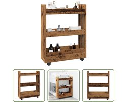 vidaXL Houten Opbergkast - Opbergtrolley - Opbergtrolley smal 3-laags bewerkt hout oud houtkleurig - Opslagruimte - Multifunctionele Trolley - Woonaccessoires