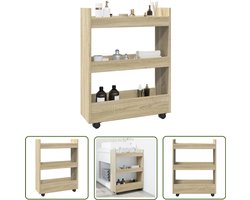 vidaXL Houten Opbergkast - Opbergtrolley - Opbergtrolley smal 3-laags bewerkt hout sonoma eikenkleurig - Opbergsysteem - Woonaccessoires - Keukenkasten
