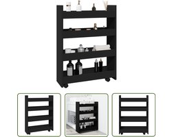 vidaXL Houten Opbergkast - Opbergtrolley - Opbergtrolley smal 4-laags bewerkt hout zwart - Slimme Opbergoplossingen - Multifunctionele Trolley - Woonaccessoires