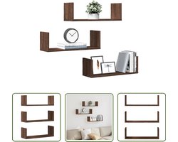 vidaXL Houten Planken - Wandplanken - Wandschappen 3 st 58x18x18 cm bewerkt hout bruin eikenkleurig - Opbergplank - Schelpjeskast - Decoratie Plank