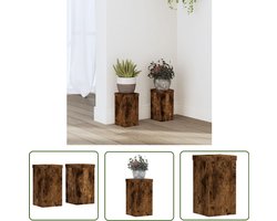 vidaXL Houten Plantendrager - Plantenstandaard - Plantenstandaards 2 st 10x10x18 cm bewerkt hout gerookt eiken - Plantenrek - Kamerdecoratie - Indoor Plants