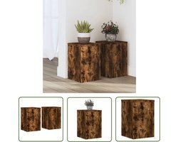 vidaXL Houten Plantendrager - Plantenstandaard - Plantenstandaards 2 st 20x20x30 cm bewerkt hout gerookt eiken - Bruine Plantenstandaard - Plantenrek Binnen - Kamerdecoratie