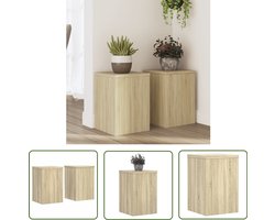 vidaXL Houten Plantenstandaard - Plantenstandaard - Plantenstandaards 2 st 25x25x35 cm bewerkt hout sonoma eiken - Plantenrek - Indoor Plant Display - Sierlijk Plantenhouder