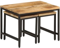 vidaXL Houten Salontafel - Salontafel - 3-delige Salontafelset massief ruw mangohout en ijzer - Mango Wood Salontafel - Industrieel Design - Living Room Furniture